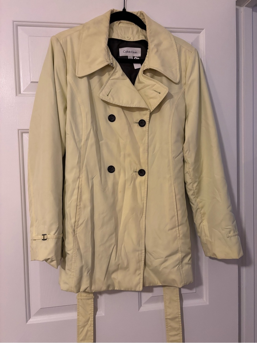Calvin Klein Women's Pale Yellow Double-Breasted Trench Coat